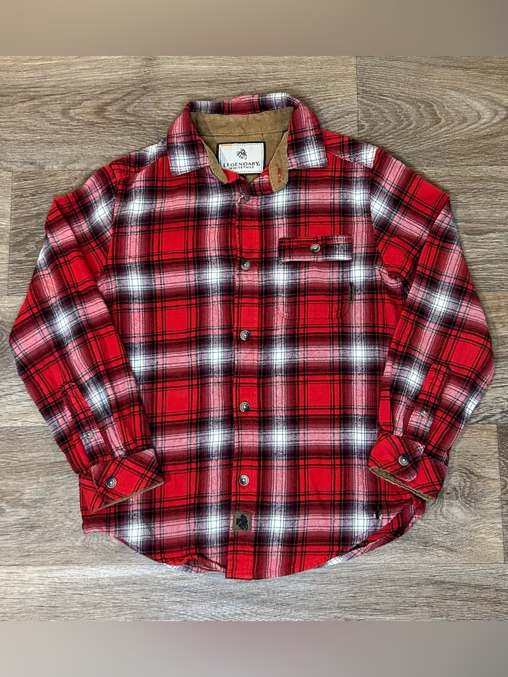 Legendary Whitetails Boys Flannel Button Down Shirt - Size M (10-12) Red/Black